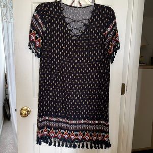 Bohemian Black Tunic Dress with Tassel Details